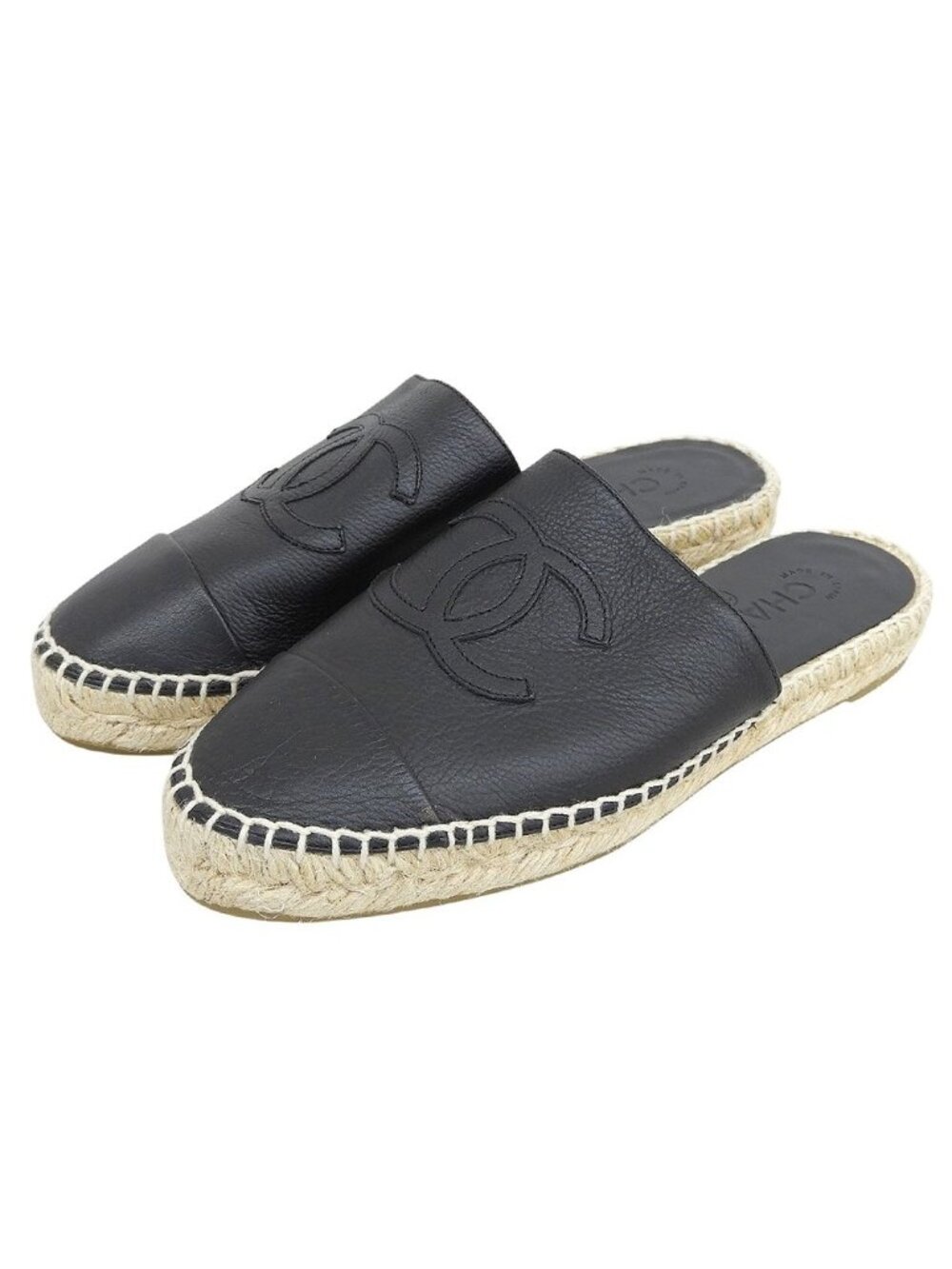Chanel Leather CC Logo Sandals Black